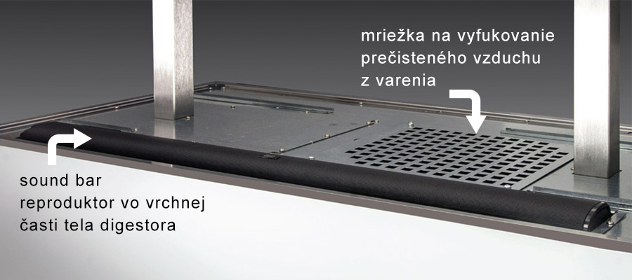 detail na sound bar ostrovného digestora Olimpia Tech & Sound detail na sound bar ostrovného digestora Olimpia Tech & Sound